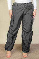 Plus Size Flap Pockets Drawstring Ruched Parachute Pants