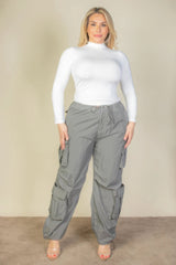 Plus Size Flap Pockets Drawstring Ruched Parachute Pants