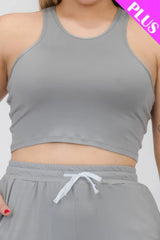 Plus Size Crop Tank Top & Ruched Pants Set