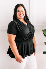 Peplum Surplice Top In Black