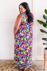 Maxi Dress With Pockets In Bright Neon Flowers