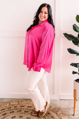 Button Front Blouse In Barbie Pink