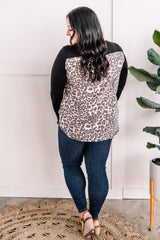 Long Sleeve Pocket Top With Leopard Contrast In Black