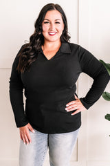 Collared Long Sleeve Top In Black