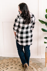 Gabby Front Tunic Top With Button Sleeve Detail In Black & White Plaid