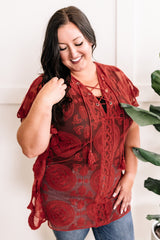 Lace Detail Cover Up With Tassel In Dark Amber