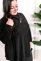 Crossover Cowl Neck Fit & Flare Tunic Sweater In Black