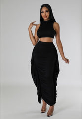 Crop Top Ruched High Waisted Skirt Set