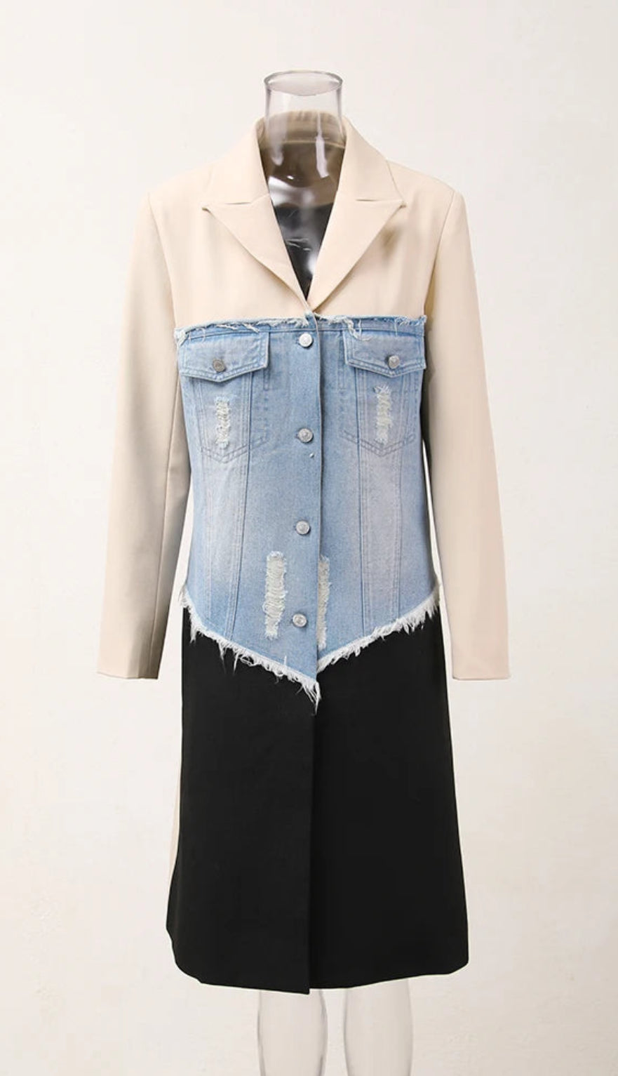 Colorblock Ripped Cardigan Coat