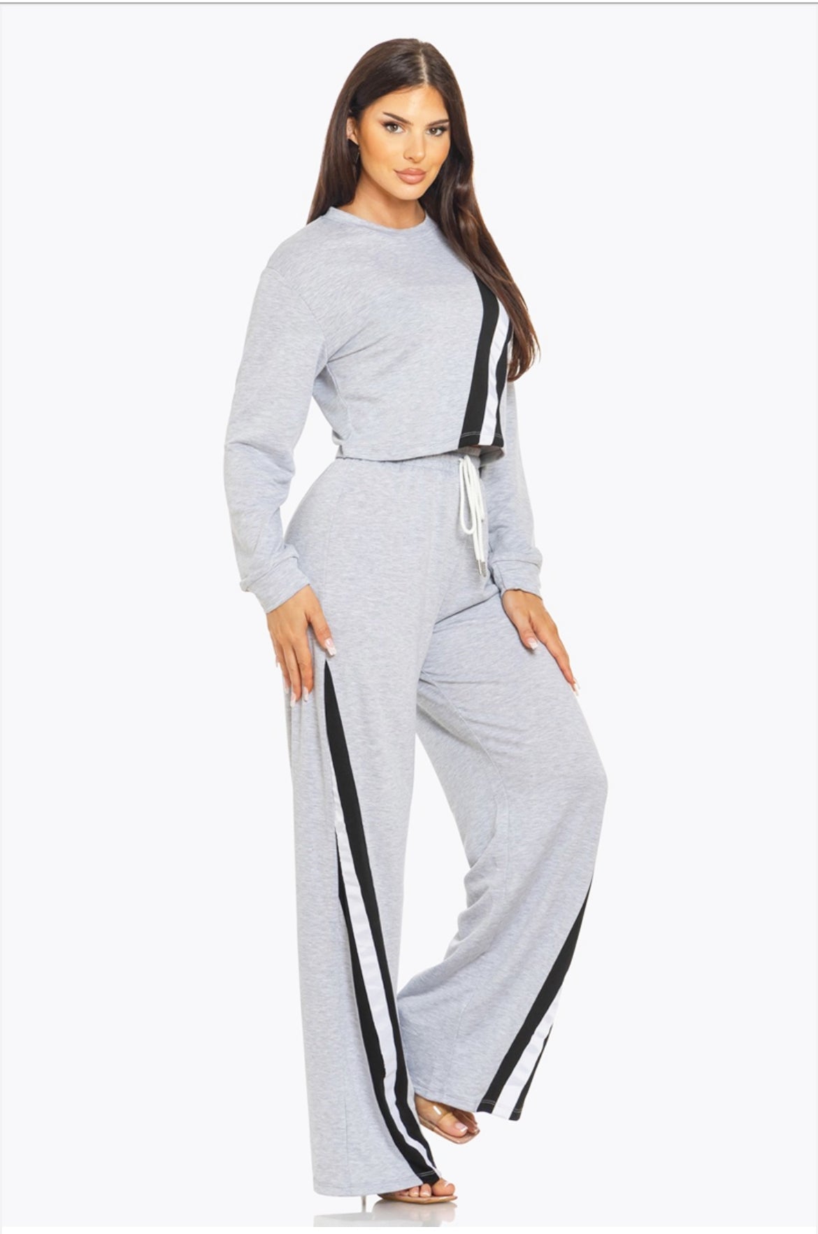 Striped Top & Flare Pants Set