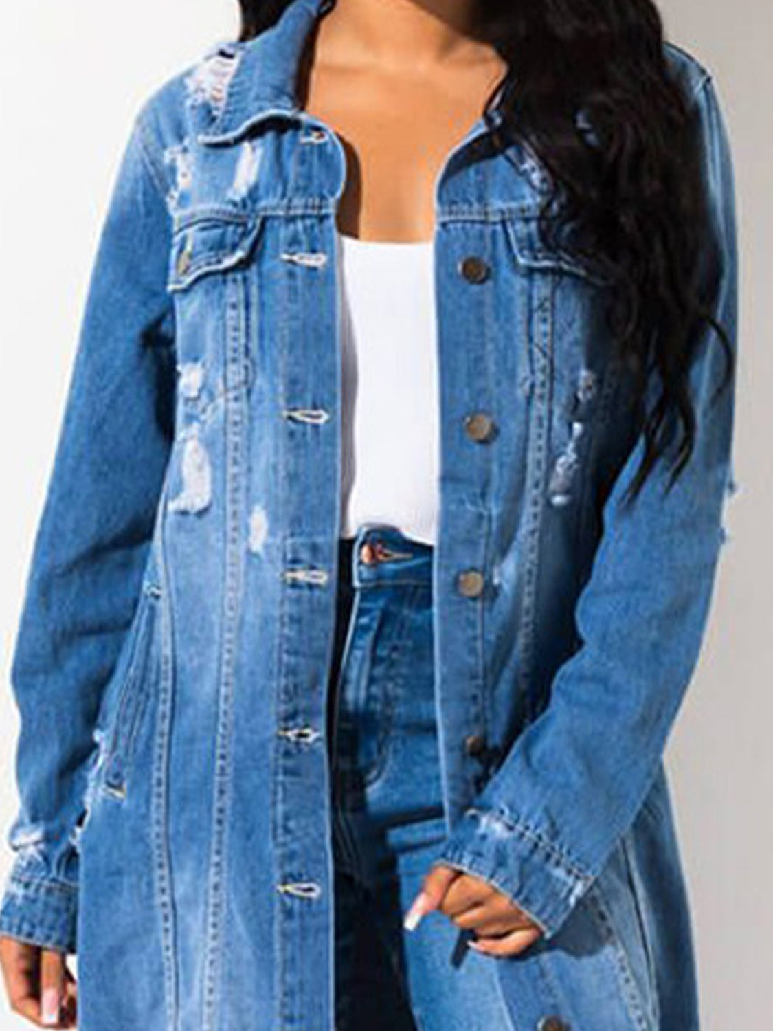 Duster Denim Raw Hem Jacket