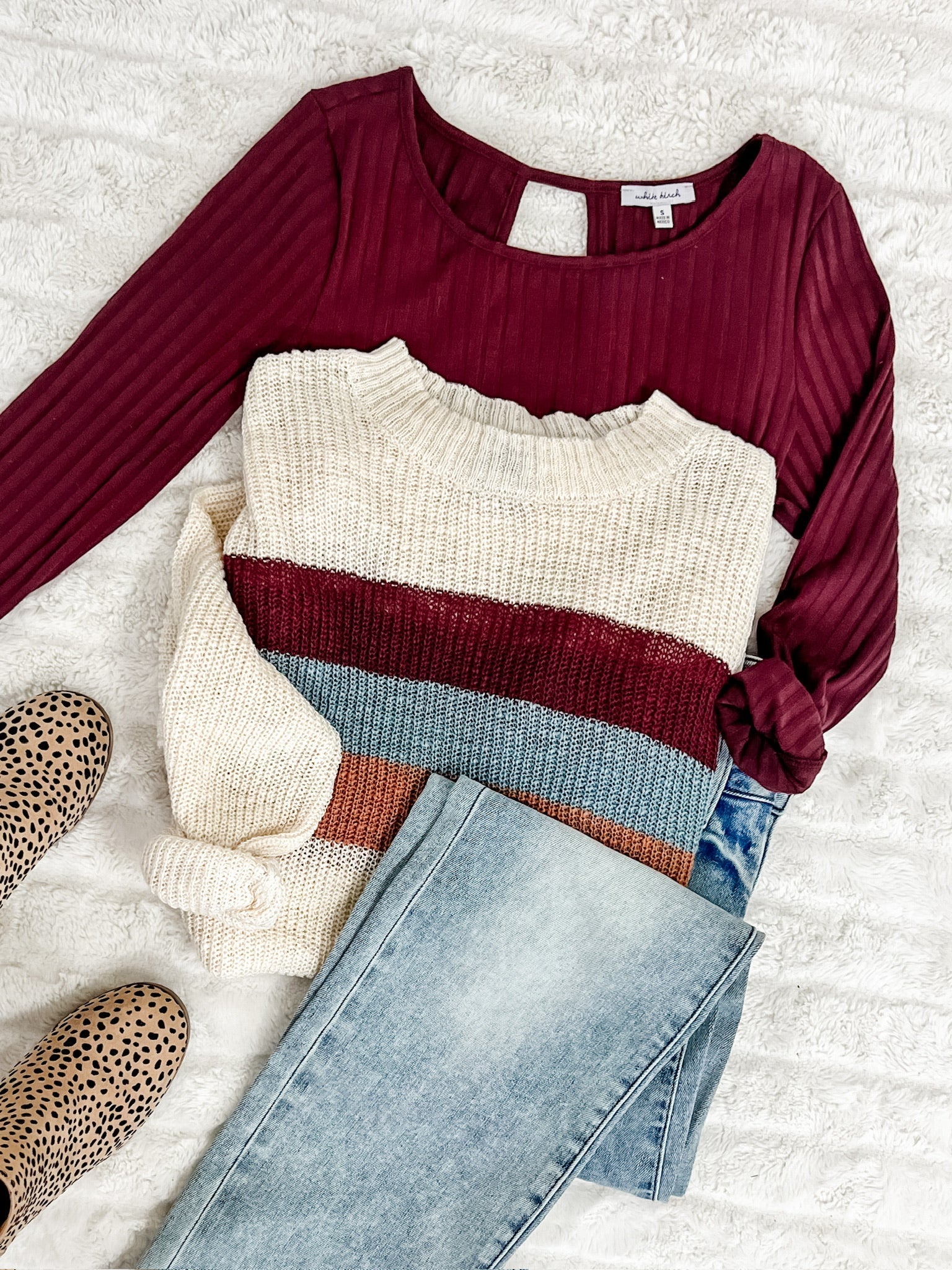 Team Player Sweater In Wine, Blue & Copper Stripes