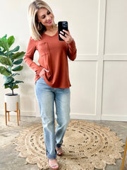 Soft Touch V Neck Top In Amber Glow 11.22