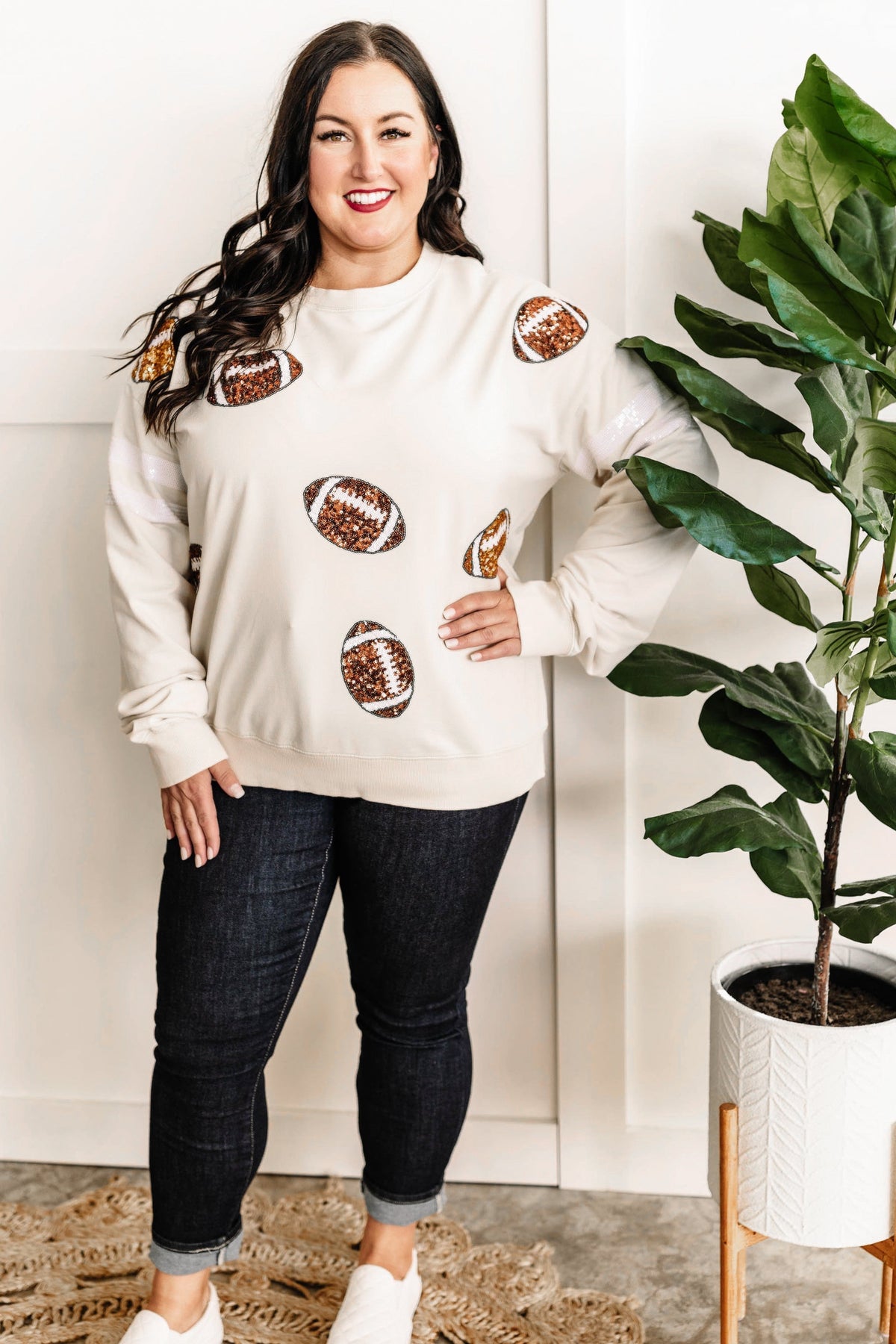 Pullover Sweatshirt In Football Sequins