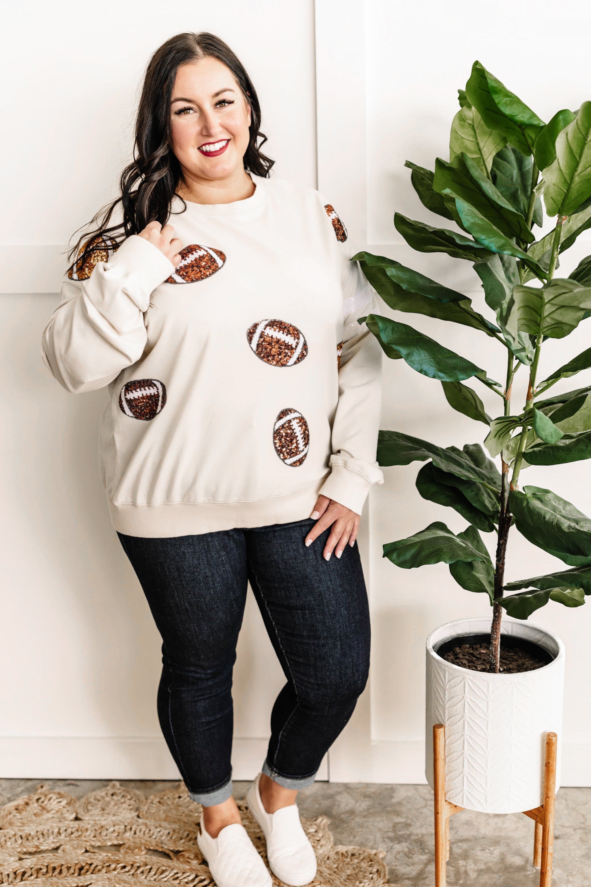 Pullover Sweatshirt In Football Sequins