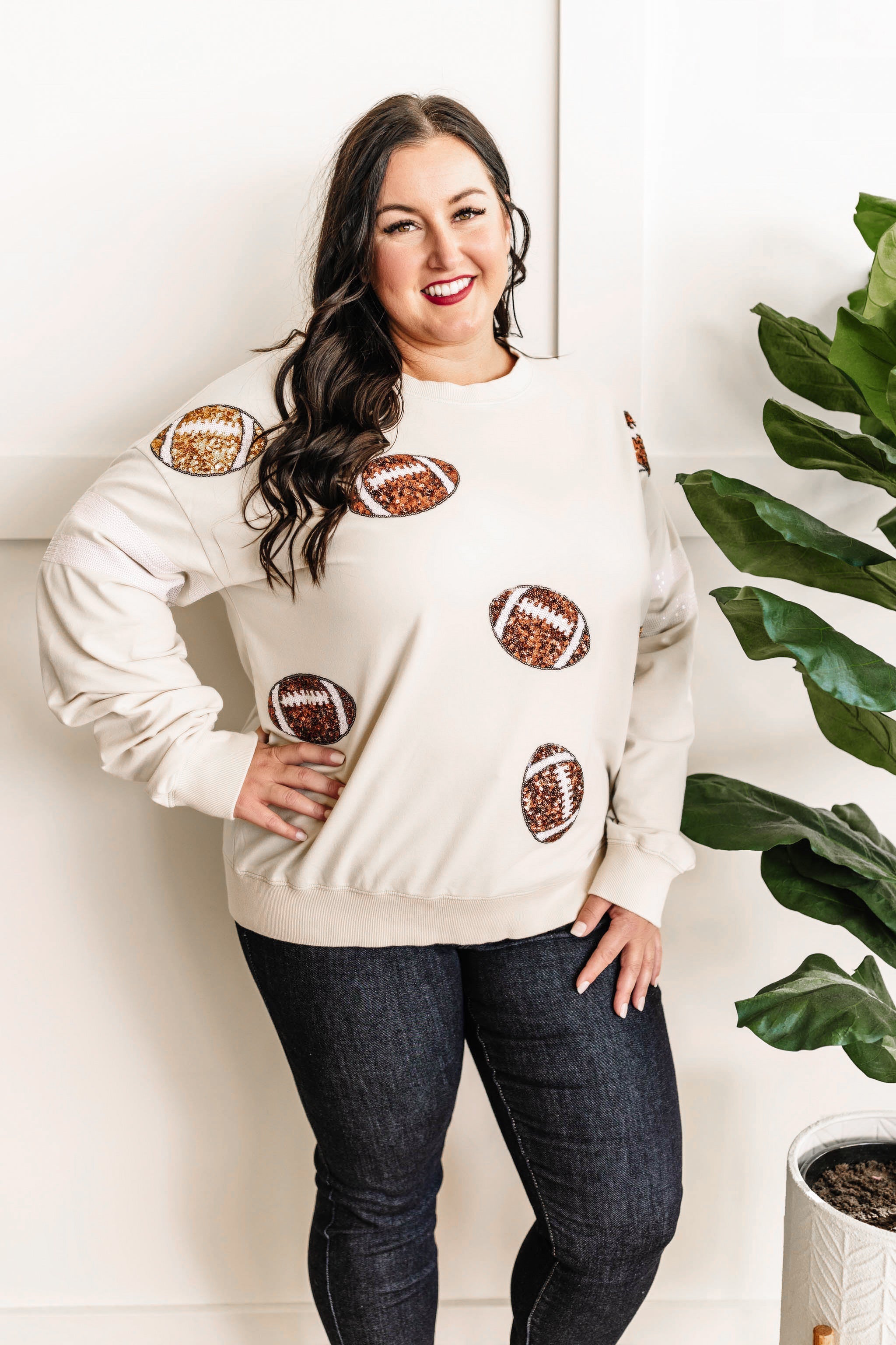 Pullover Sweatshirt In Football Sequins