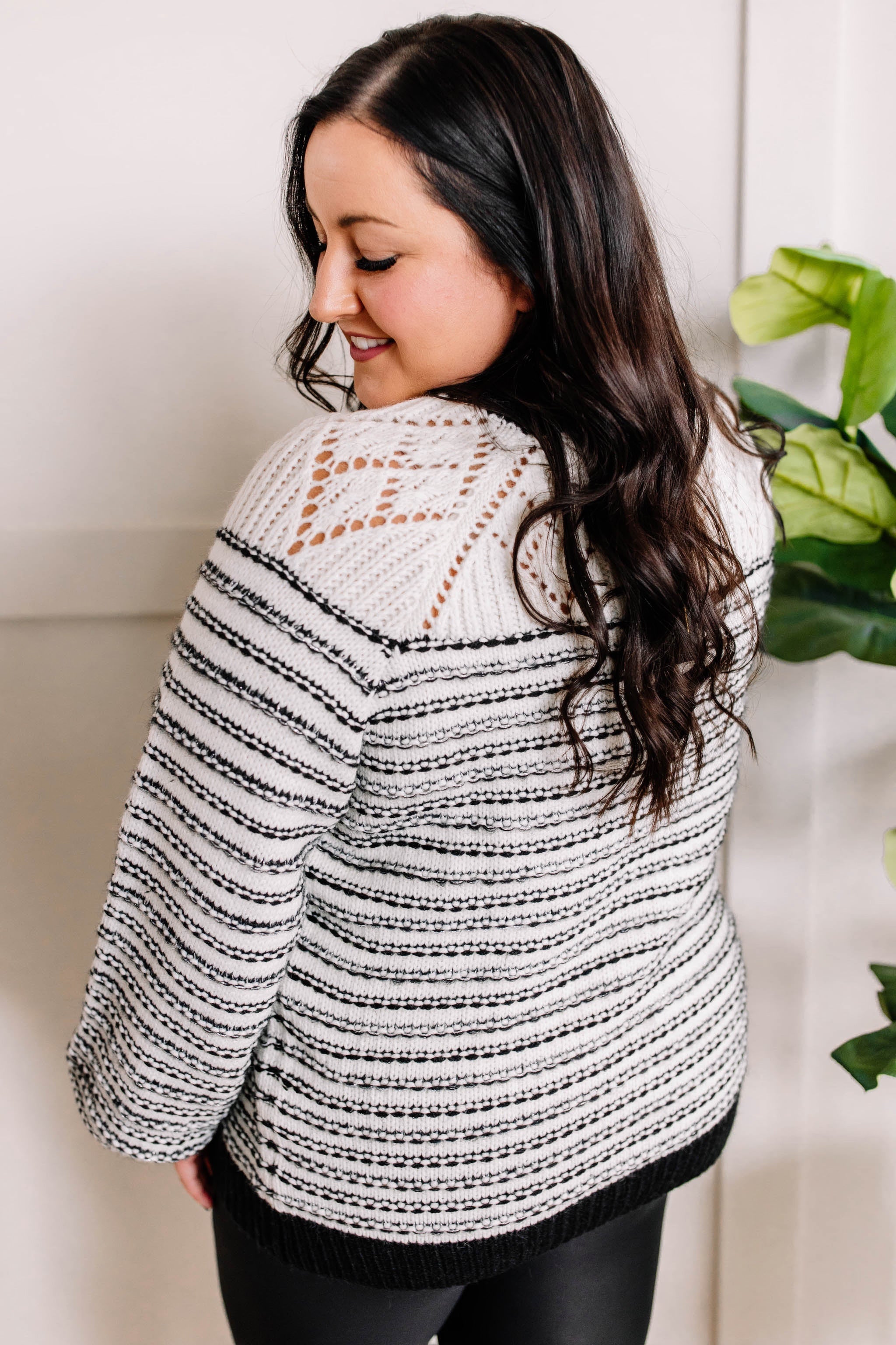 Soft Knit Sweater In Black & White With Silver Thread