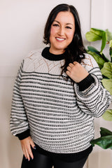 Soft Knit Sweater In Black & White With Silver Thread