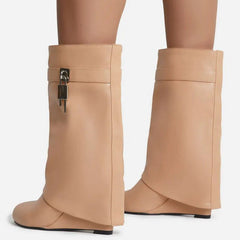 Metal Lock Wedge Pant Boots