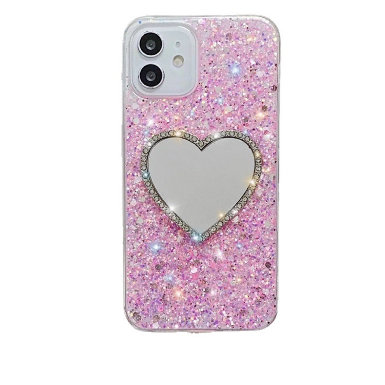 Epoxy Mirror Heart Shape Rhinestone Phone Case