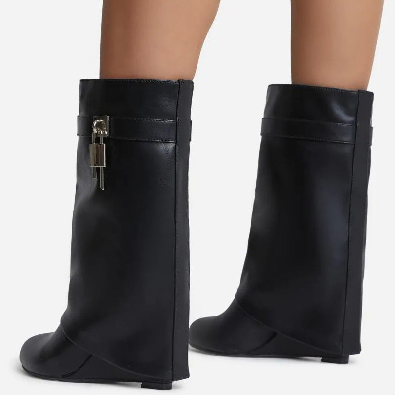 Metal Lock Wedge Pant Boots