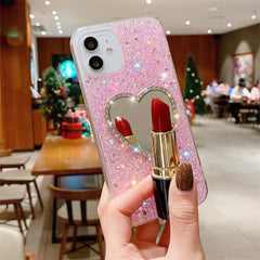 Epoxy Mirror Heart Shape Rhinestone Phone Case