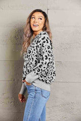 Leopard V-Neck Dropped Shoulder Top