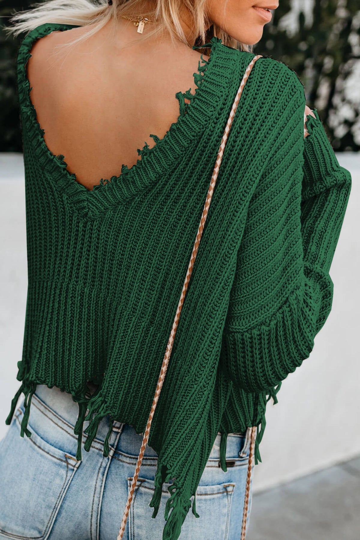 Green Tainted Love Cotton Distressed Sweater