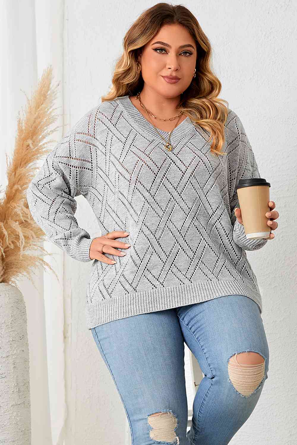 Cool Breeze Plaid V-Neck Knit Top