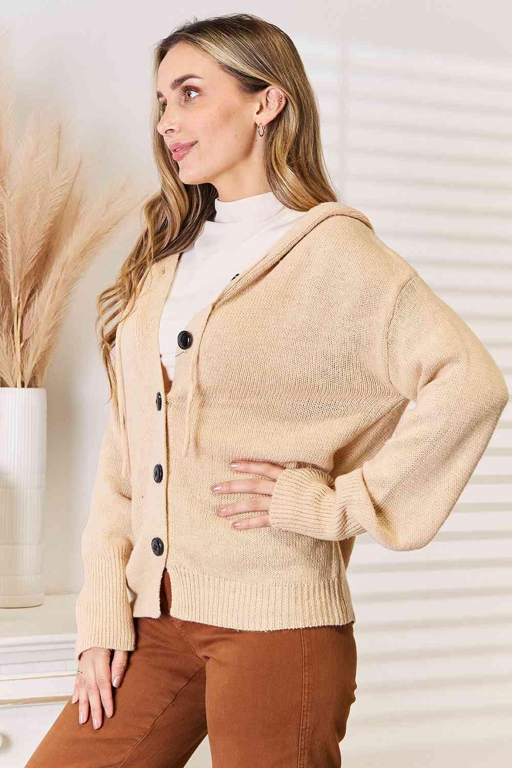 Fall Gratitude Button-Down Long Sleeve Hooded Sweater