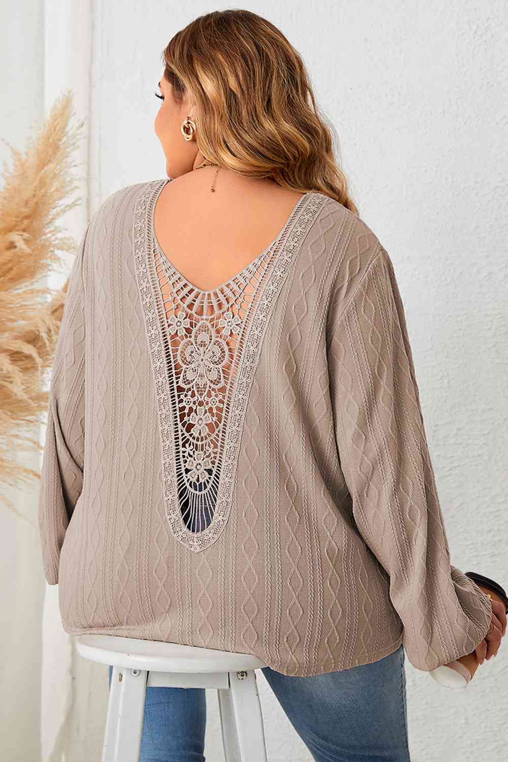 Good Energy Lace Detail V-Neck Long Sleeve Blouse