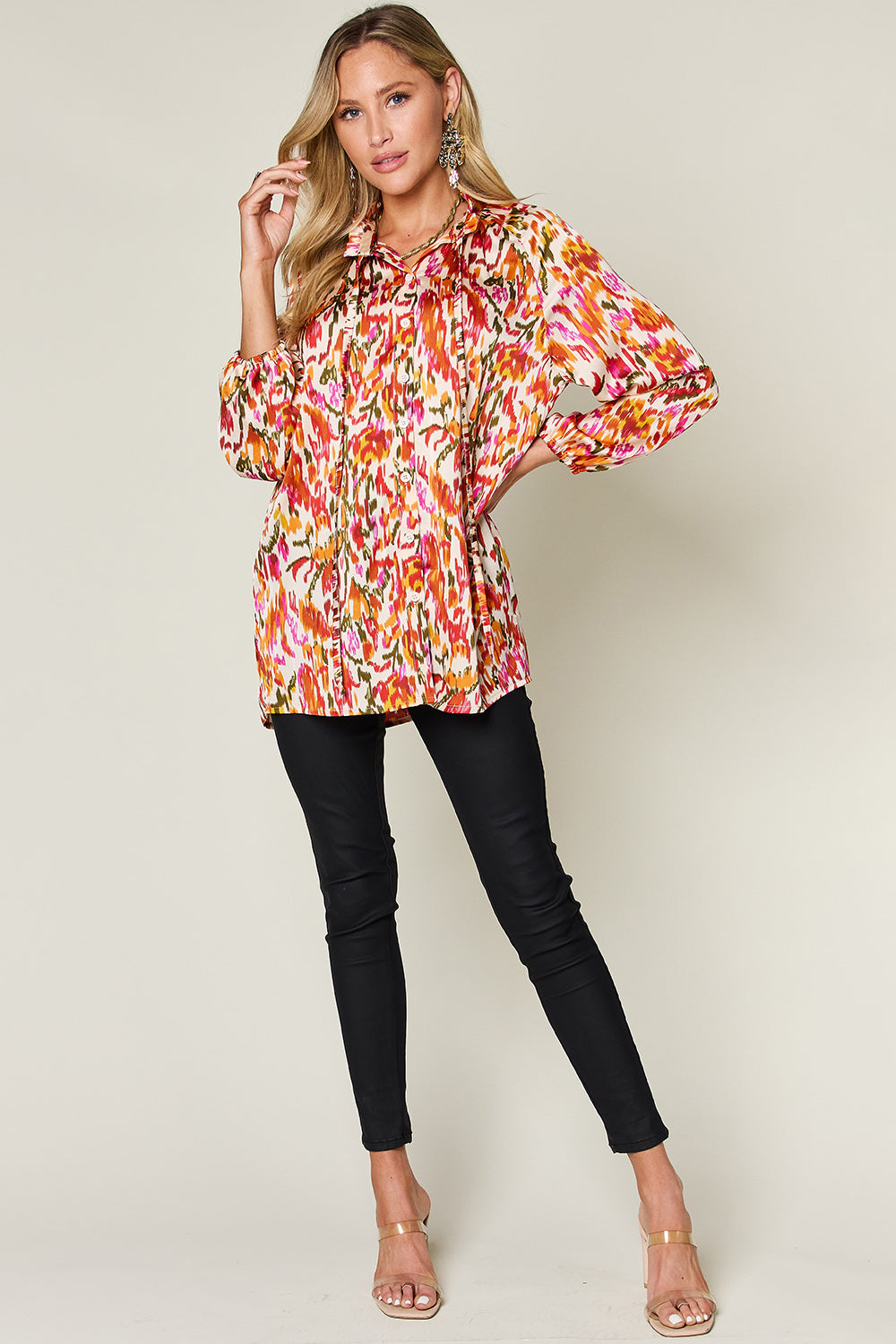 Full Size Printed Button Up Long Sleeve Shirt