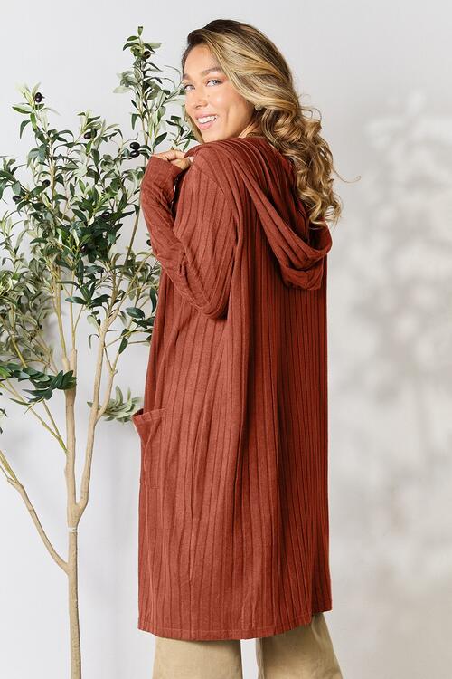 Ribbed Open Front Long Sleeve Cardigan