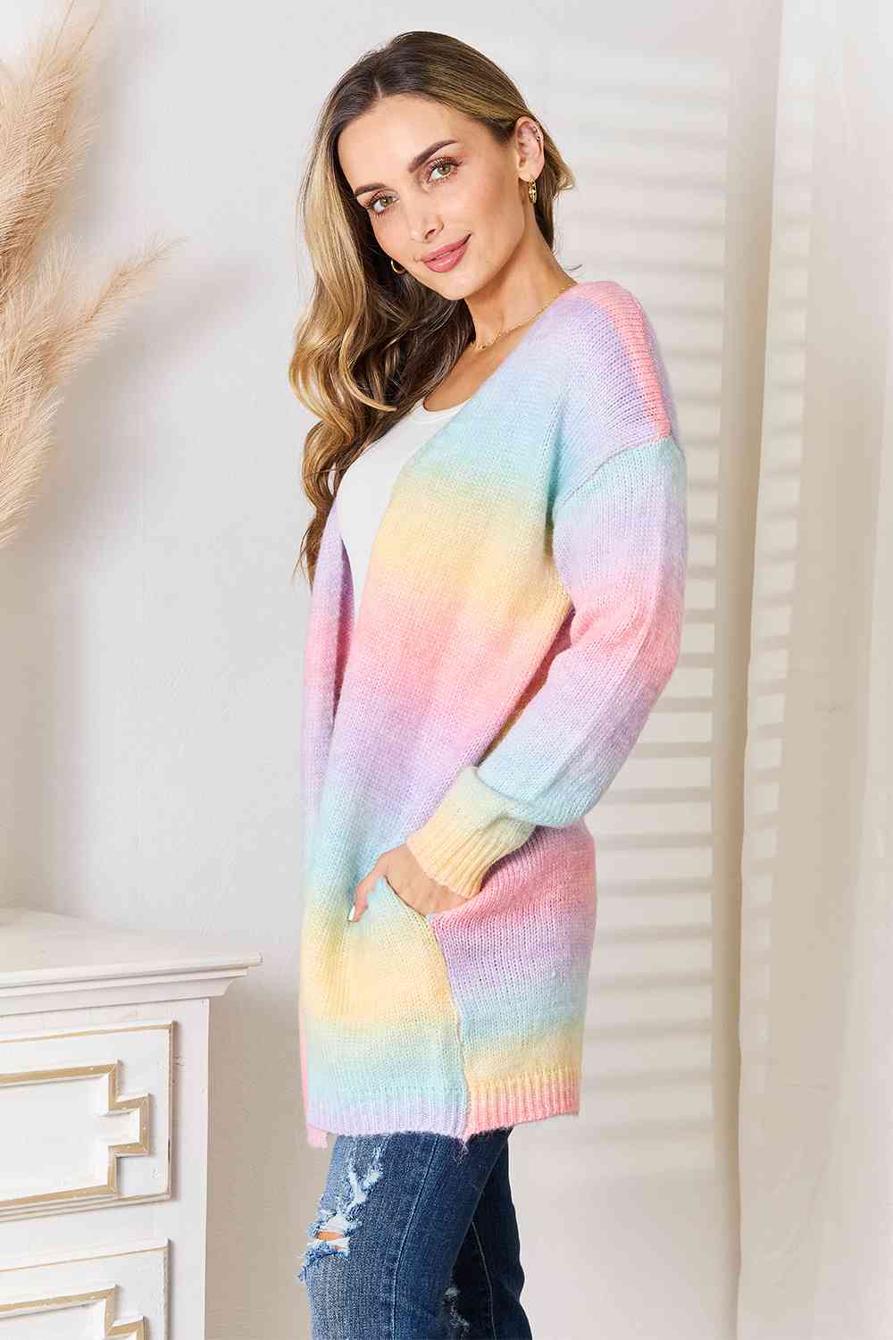 Multicolored Gradient Open Front Longline Cardigan