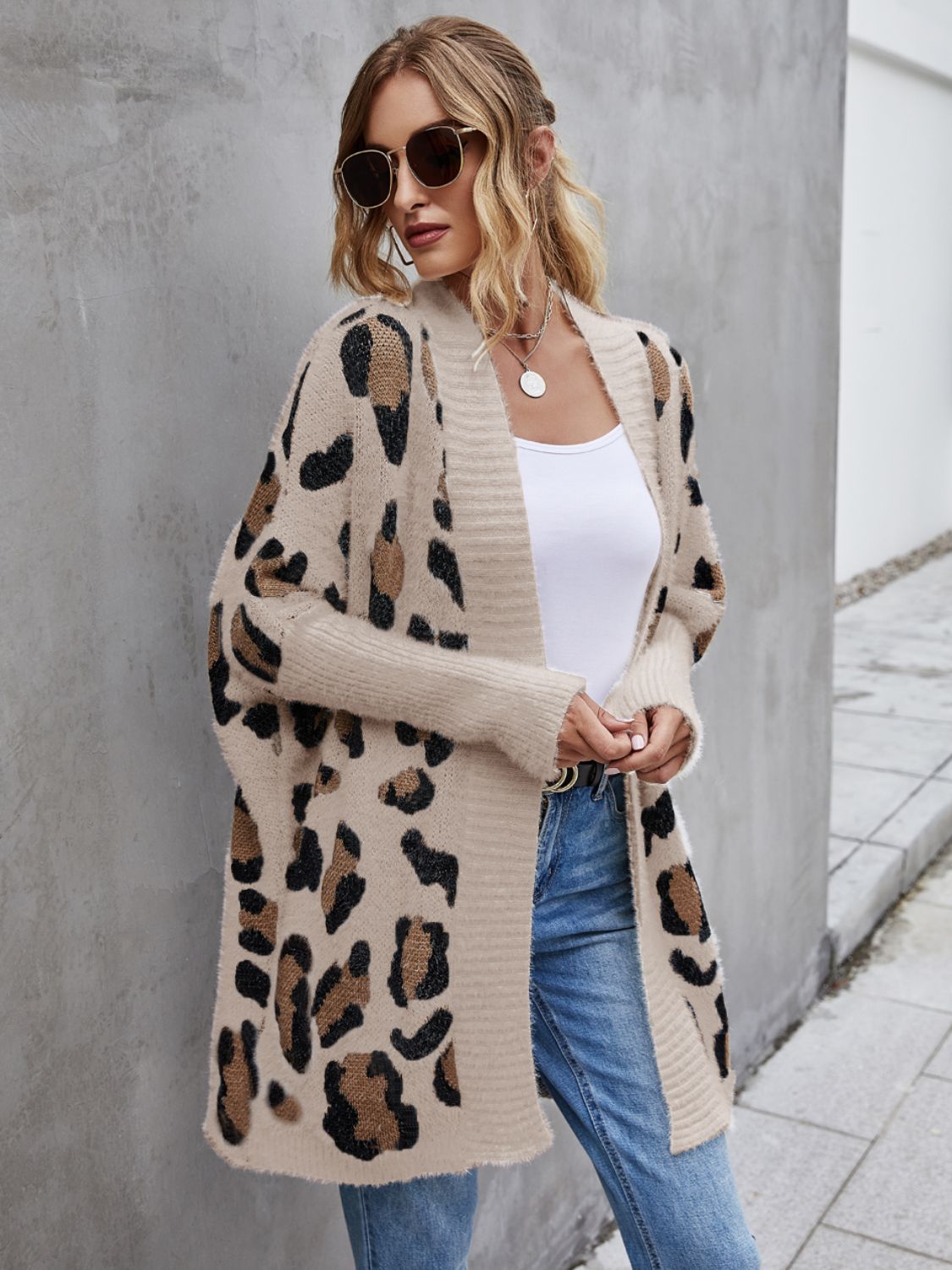 Leopard Pattern Fuzzy Cardigan