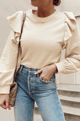 Ruffled Round Neck Long Sleeve Blouse