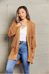 Openwork Rib-Knit Slit Cardigan