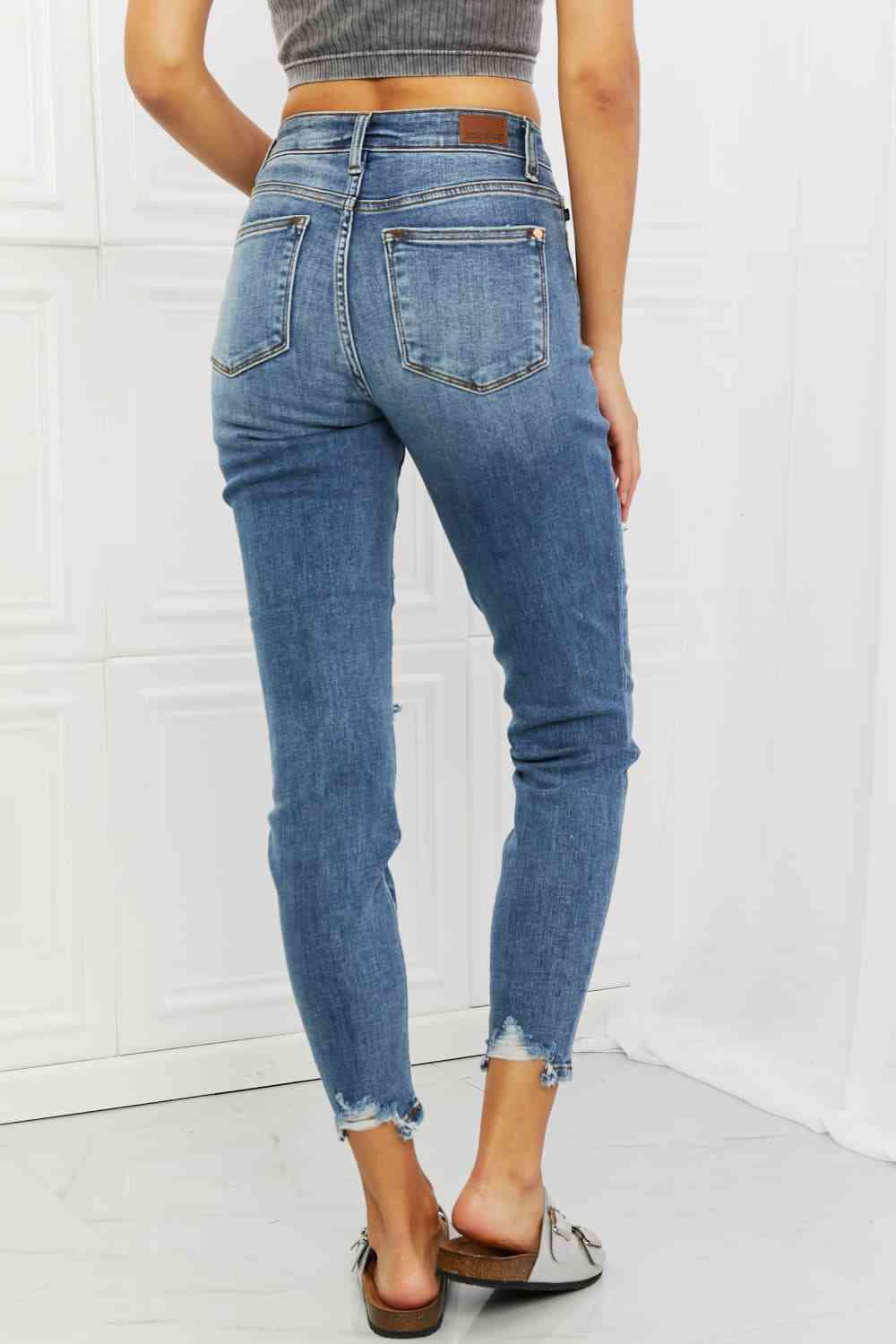 Dahlia Full Size Distressed Patch Jeans