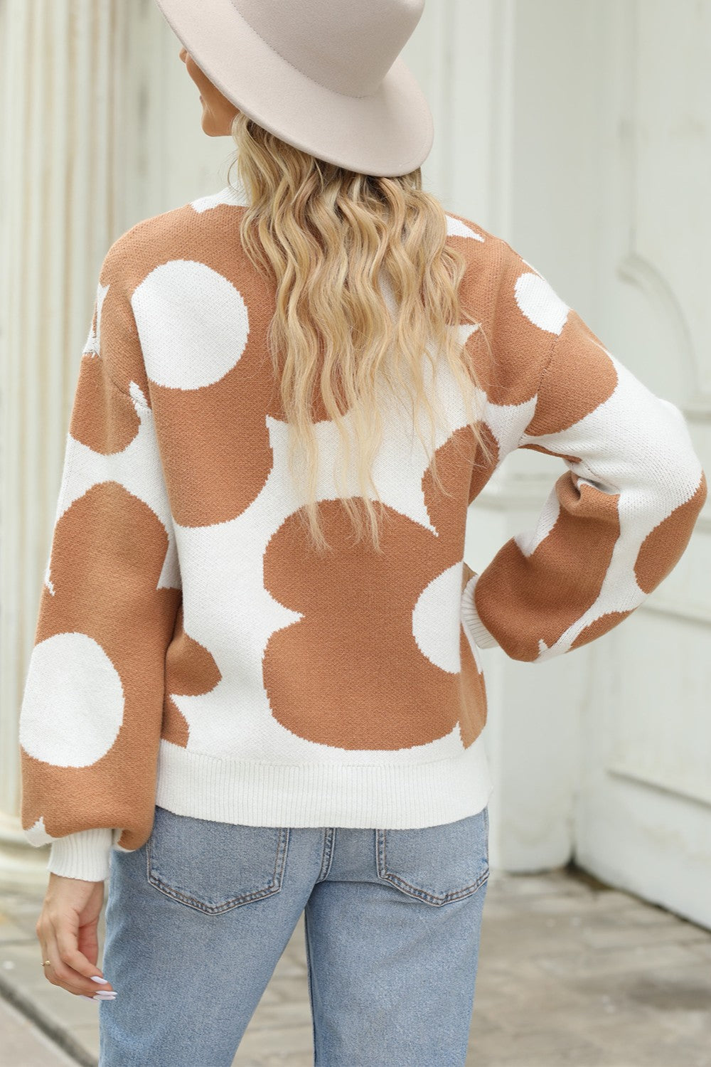 Flower Round Neck Dropped Shoulder Sweater