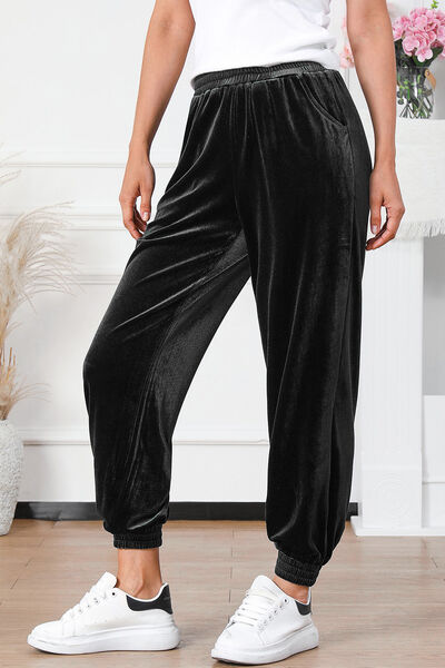 Pocketed Elastic Waist Long Pants