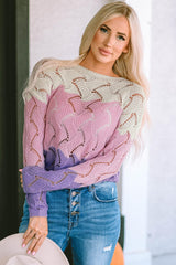 Color Block Hollowed Knitted Loose Sweater