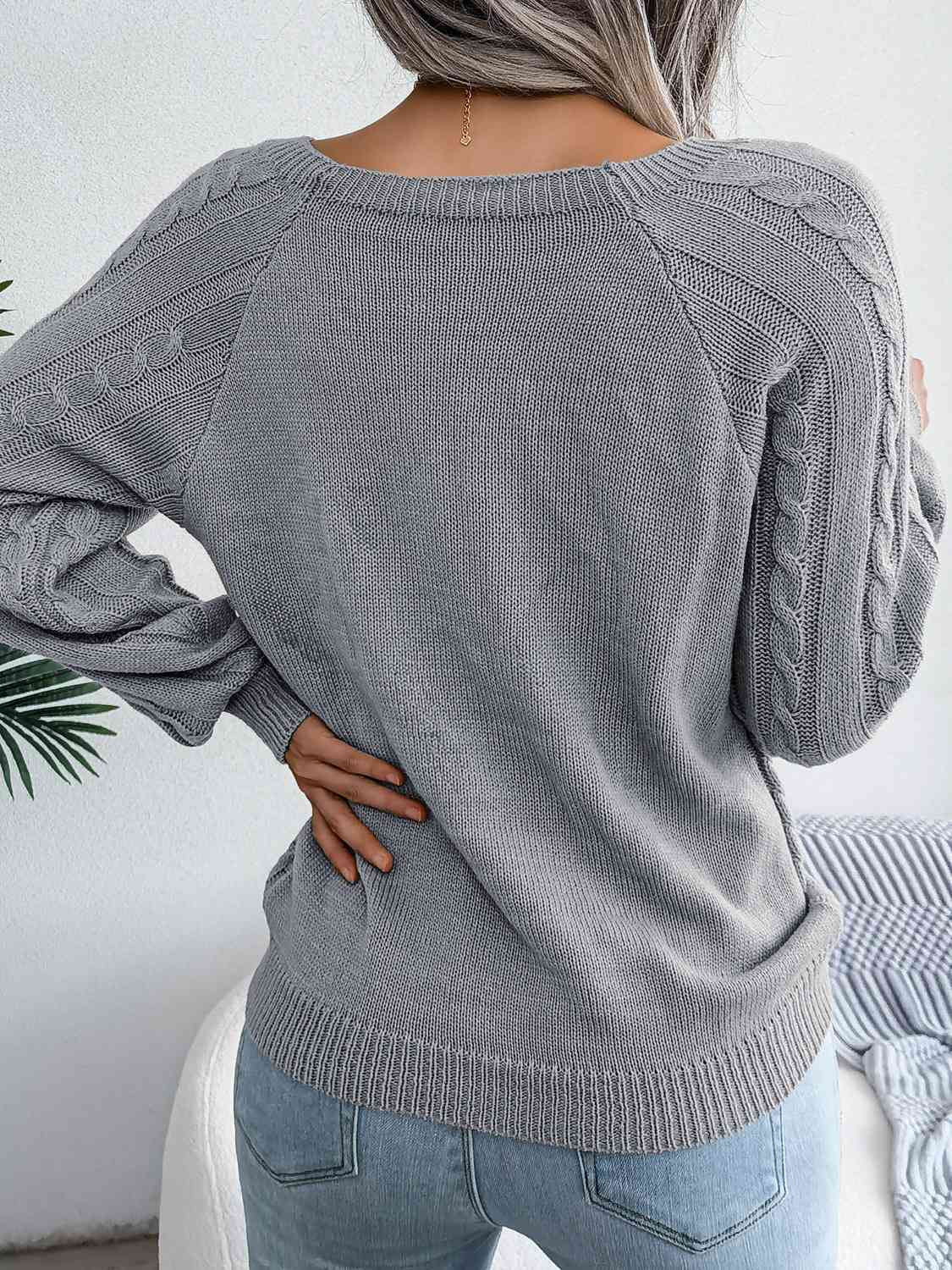 Fall Free Button Cable-Knit Sweater