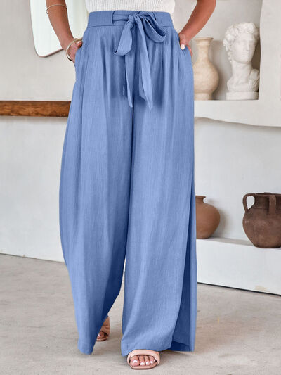 Drawstring Pocketed Wide Leg Pants