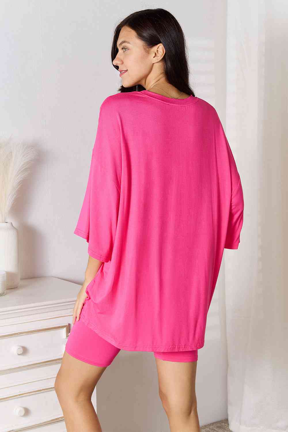 Full Size Soft Rayon Three-Quarter Sleeve Top and Shorts Set