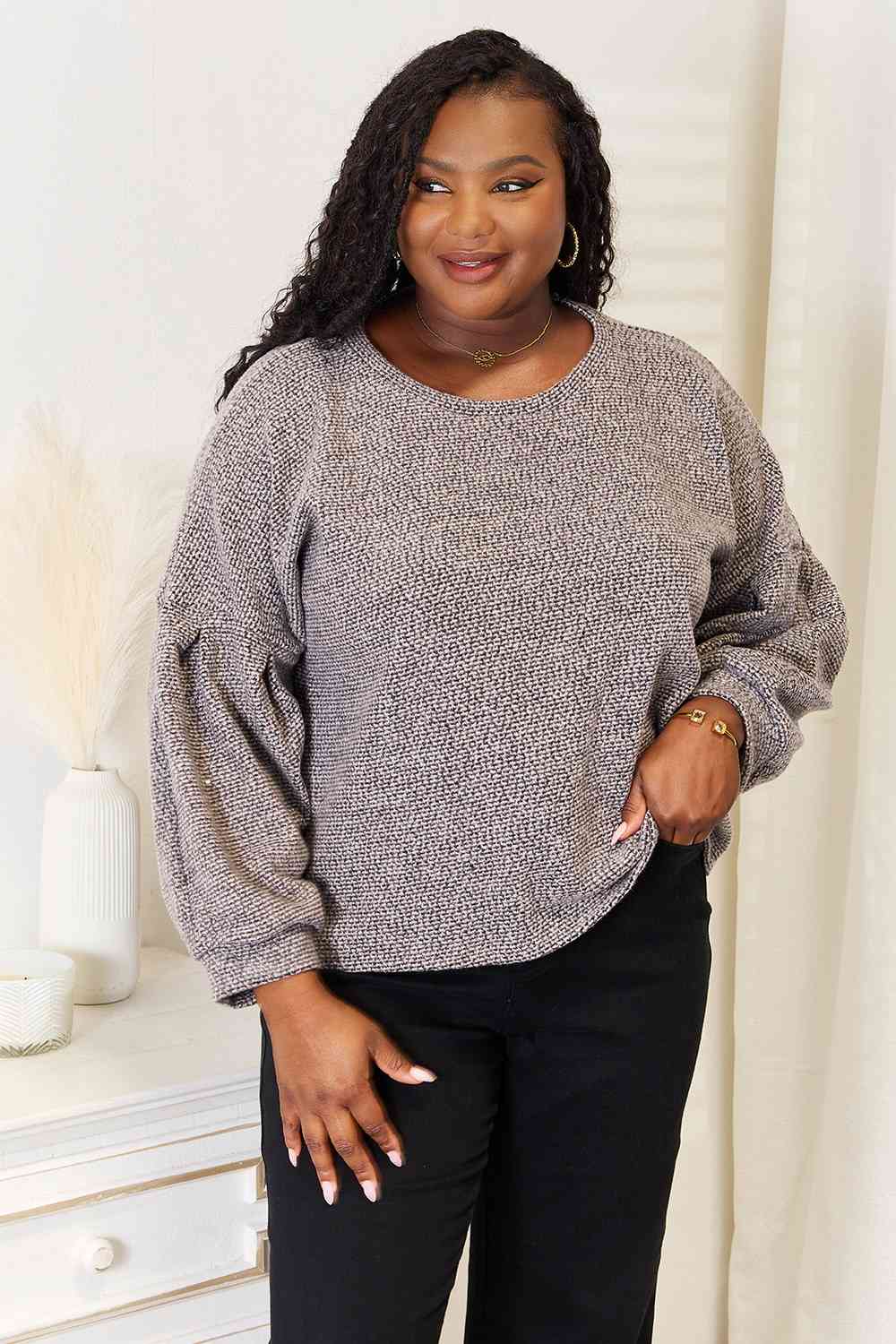 Full Size Boat Neck Glitter Long Sleeve Top