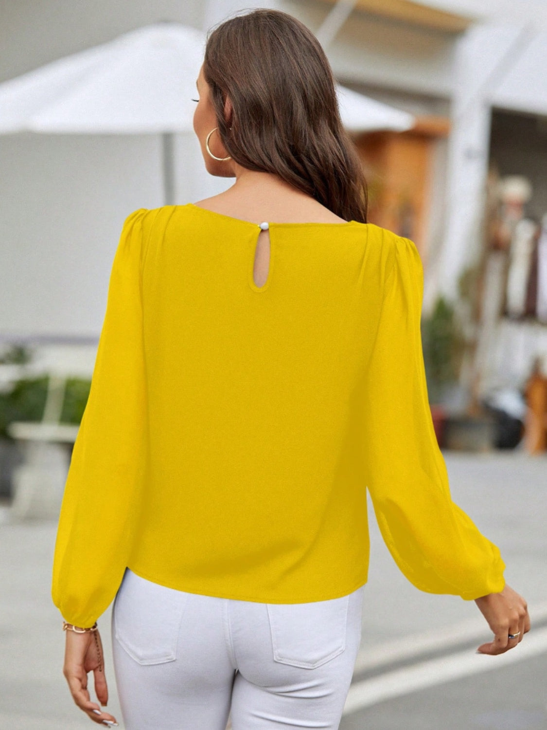 Round Neck Balloon Sleeve Blouse