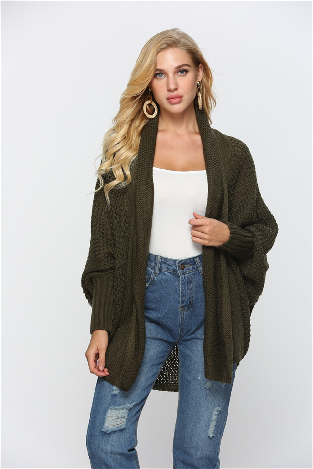 Open Front Batwing Sleeve Cardigan