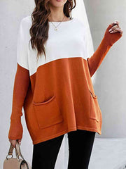 Two Tone Pullover Sweater with Pockets