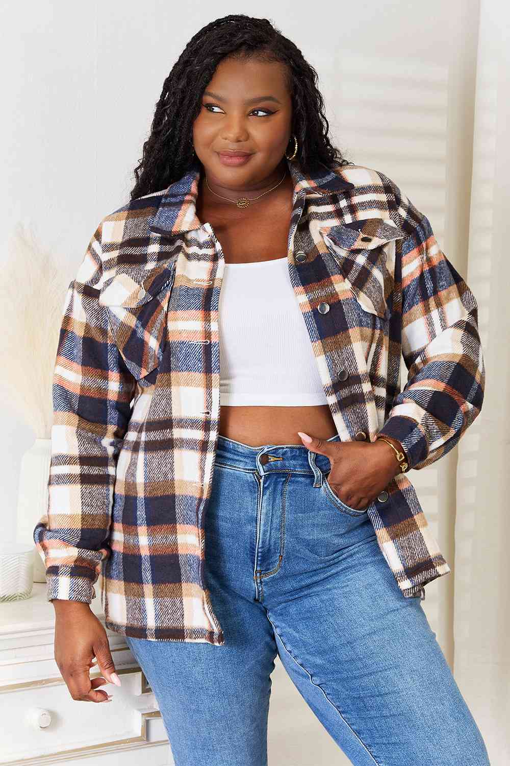 Grateful Plaid Button Front Shirt Jacket