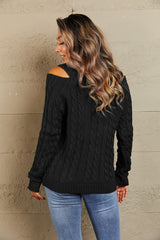 Cable-Knit Cold-Shoulder Long Sleeve Sweater